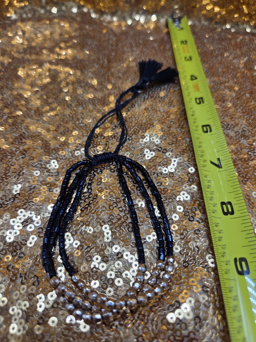 Handmade Black Beaded Tassel Bracelet